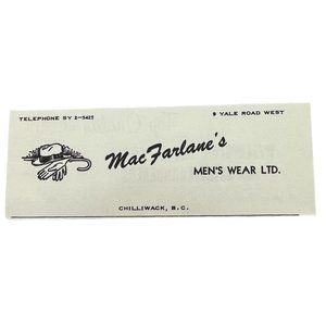 MacFarlanes Mens Wear Ltd Vintage Print Ad Chilliwack B.C. Canada Clothing 1950s